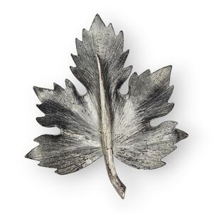 Vintage Maple Leaf Brooch Brushed Dark Silver Tone Shimmery Ombre 2.5" Long